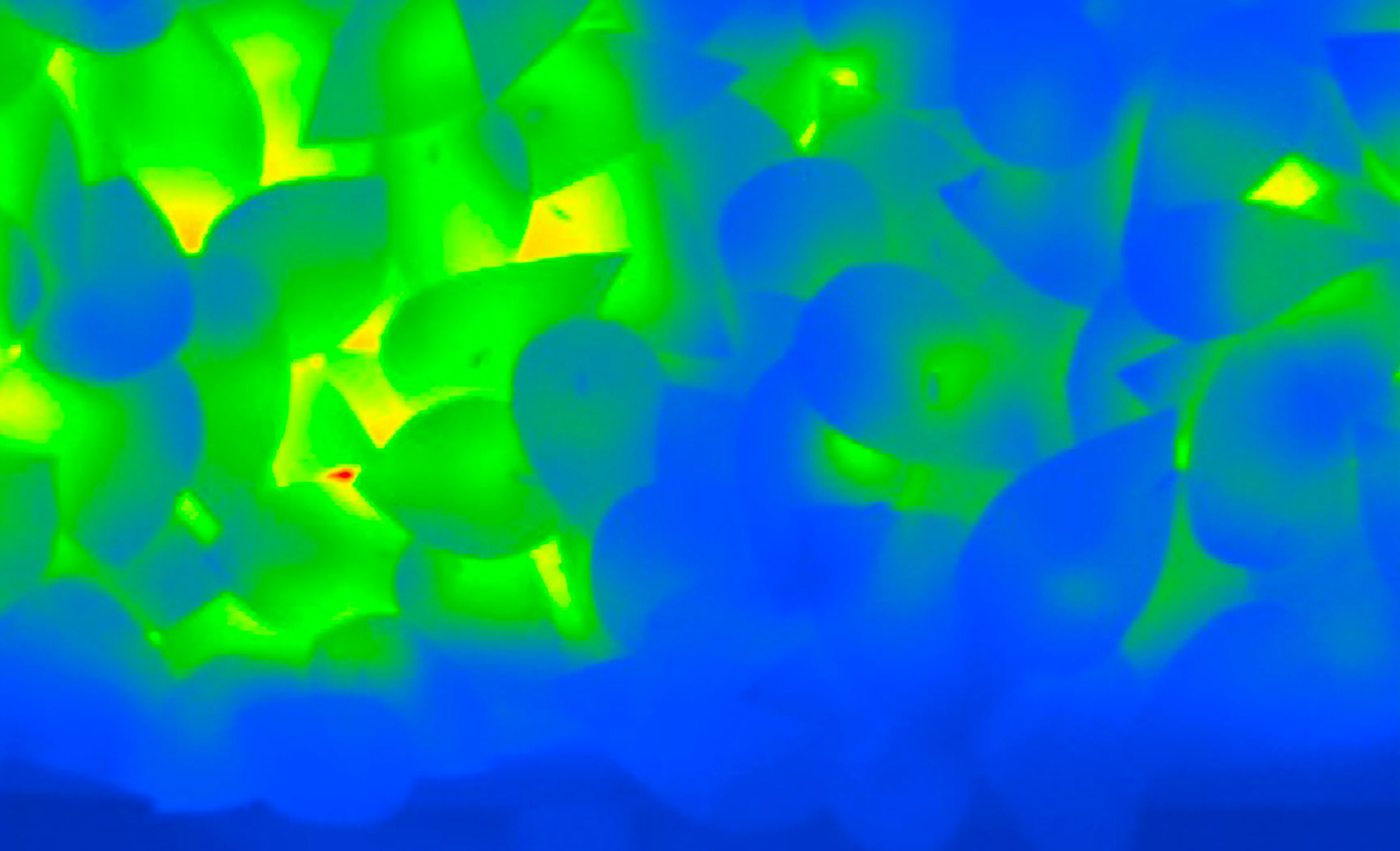 Multispectral thermal field showing fragmented heat signatures